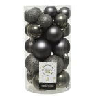 Kaemingk Christmas Baubles Shatterproof - Shiny/Matt/Glitter Mix - Pack of 30 - Warm Grey - dia 4cm/5cm/6cm