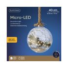 Kaemingk Micro LED Christmas Bauble Ball With Rope 40 LED - 20cm