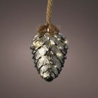 Kaemingk Lumineo Micro LED Pinecone Christmas Bauble - Battery Operated - Indoor - Silver/Warm White - L 15cm - W 21cm - H 80cm - 15 LED