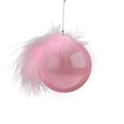 Davies Products Bauble & Feather Christmas Decoration - 8cm Pink Pearl