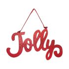 Davies Products Jolly Metallic Fabric Hanging Sign Christmas Decoration - 20cm Red