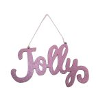 Davies Products Jolly Metallic Fabric Hanging Sign Christmas Decoration - 20cm Blush