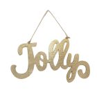 Davies Products Jolly Metallic Fabric Hanging Sign Christmas Decoration - 20cm Gold