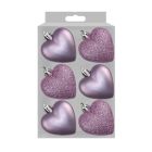 Davies Products Hearts Christmas Tree Baubles - Pack of 6 - 5cm Lilac