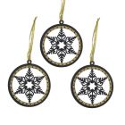 Davies Products 3 Snowflake Hangers Black & Gold Christmas Tree Baubles - 7.5cm