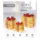 Premier Set of 3 Gold And Red Lit Parcels Christmas Decoration - Warm White