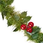 Premier Deluxe Green Tinsel Garland Christmas Bauble Berries & Holly Decoration - 2.7m x 12cm