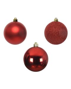Kaemingk Christmas Baubles Shatterproof - Shiny/Matt/Glitter Mix - Pack of 10 - Christmas Red - dia 6cm