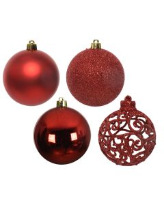 Kaemingk Christmas Baubles Shatterproof - Shiny/Matt/Glitter Mix - Pack of 16 - Christmas Red - dia 6cm