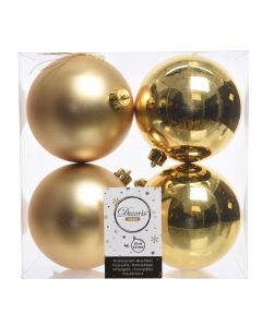 Kaemingk Christmas Baubles Shatterproof - Shiny/Matt Mix - Pack of 4 - Light Gold - dia 10cm