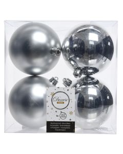 Kaemingk Christmas Baubles Shatterproof - Shiny/Matt Mix - Pack of 4 - Silver - dia 10cm