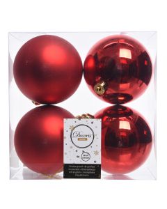 Kaemingk Christmas Baubles Shatterproof - Shiny/Matt Mix - Christmas Red - dia 10cm