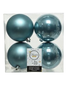 Kaemingk Christmas Baubles Shatterproof - Shiny/Matt Mix - Pack of 4 - Blue Dawn - dia 10cm