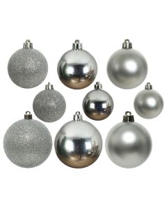 Kaemingk Christmas Baubles Shatterproof - Shiny/Matt/Glitter Mix - Pack of 30 - Silver - dia 4cm/5cm/6cm