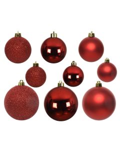 Kaemingk Christmas Baubles Shatterproof - Shiny/Matt/Glitter Mix - Pack of 30 - Christmas Red - dia 4cm/5cm/6cm