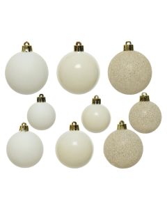 Kaemingk Christmas Baubles Shatterproof - Shiny/Matt/Glitter Mix - Pack of 30 - Wool White - dia 4cm/5cm/6cm