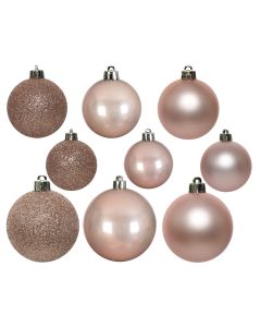 Kaemingk Christmas Baubles Shatterproof - Shiny/Matt/Glitter Mix - Pack of 30 - Blush Pink - dia 4cm/5cm/6cm
