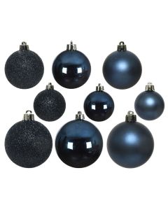 Kaemingk Christmas Baubles Shatterproof - Shiny/Matt/Glitter Mix - Pack of 30 - Night Blue - dia 4cm/5cm/6cm