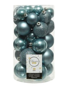 Kaemingk Christmas Baubles Shatterproof - Shiny/Matt/Glitter Mix - Pack of 30 - Blue Dawn - dia 4cm/5cm/6cm