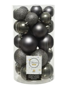Kaemingk Christmas Baubles Shatterproof - Shiny/Matt/Glitter Mix - Pack of 30 - Warm Grey - dia 4cm/5cm/6cm