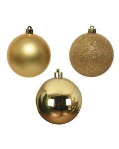 Kaemingk Christmas Baubles Shatterproof - Shiny/Matt/Glitter Mix - Pack of 34 - Light Gold - dia 8cm