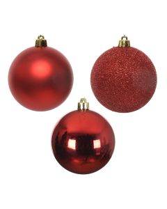 Kaemingk Christmas Baubles Shatterproof - Shiny/Matt/Glitter Mix - Pack of 34 - Christmas Red - dia 8cm
