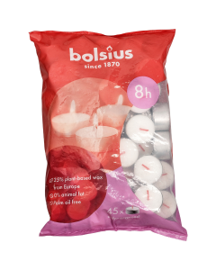 Bolsius White 8 Hours Tea Lights - Bag of 45