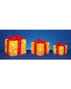 LED Glitter Parcels - 3 Piece Gold/Red