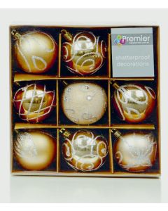 Premier 60mm Decorated Baubles Pack 9 Champagne Gold