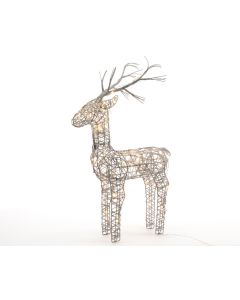 Kaemingk Lumineo LED Grey Wicker Deer Steady - Indoor & Outdoor - Warm White - L 26cm - W 23cm - H 69cm - 48 LED