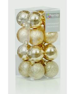 Multi Finish Baubles 16 x 50mm - Champagne Gold