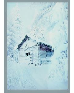 Snowy Cabin Backdrop 100% Polyester - 210x145cm