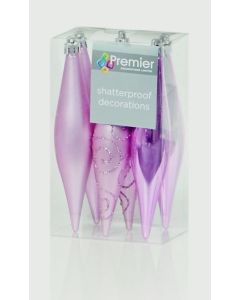 6 Multi Finish Drops Baubles - 150mm Pink
