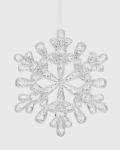 Clear White & Silver Glitter Snowflake Decoration - 11cm