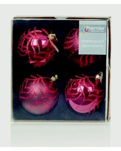 4 Deluxe Decorated Balls - Burgundy 80mm