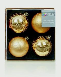 4 Deluxe Decorated Balls - Gold 80mm
