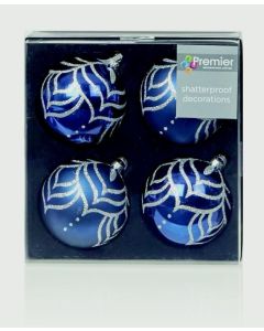 4 Deluxe Decorated Balls - Midnight Blue 80mm
