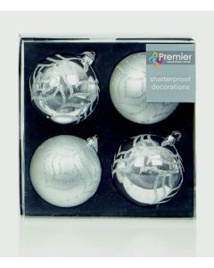 4 Silver Deluxe Decorated Balls - 80mm