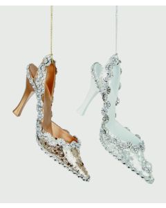 Premier Glitter Jewel Shoe Gold White Christmas Bauble - 13cm