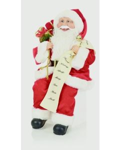 Sitting Santa With List - 40cm