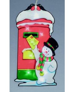 Snowman Postbox Window Silhoutte Leds - 25x13