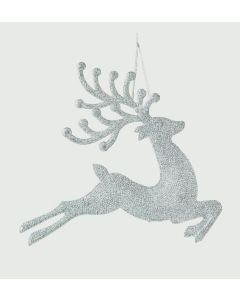 Silver Glitter Prancing Reindeer Trim - 27cm