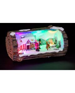 Fibre Optic LED Log With House Scene - Battery Operated