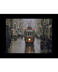 Battery Operated Rainy City Street Tram Canvas - 40x30