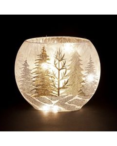 Lit Glass Oval Vase With Glitter Forest - 16cm