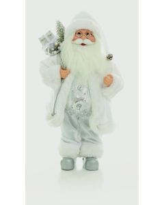 Standing Santa With Glasses Silver/White - 40cm