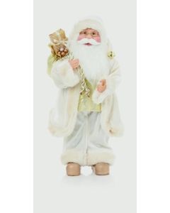 Standing Santa With Glasses White/Gold - 40cm