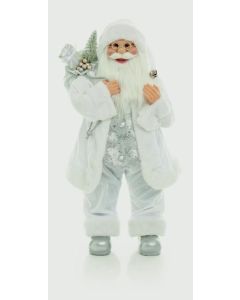 Standing Santa With Glasses Silver/White - 60cm