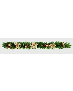 Poinsettia Wreath With Baubles - 1.8m Gold