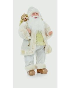 Standing Santa With Glasses White/Gold - 60cm